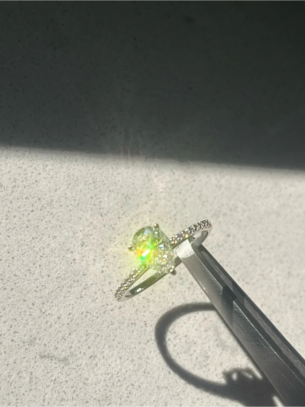 14k White Gold Pear-Shaped Moissanite Pavé Engagement Ring